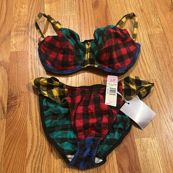 Vintage Eileen West Matching Gingham Bra Panty Set - Picture 2 of 6